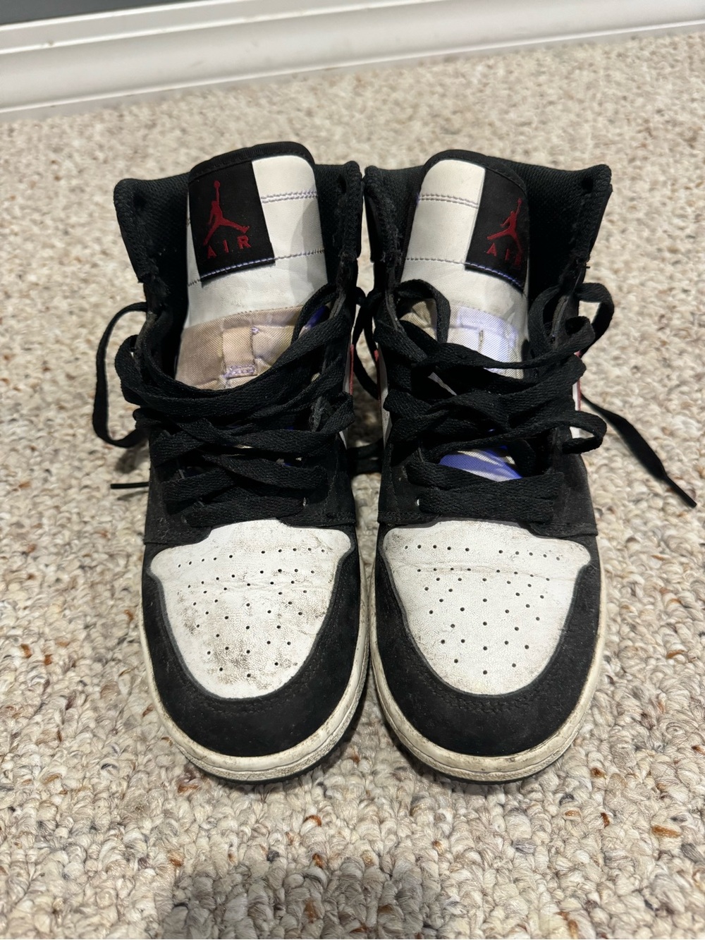 Air Jordan Kids Black and White High-Top Sneakers with Red Jumpman